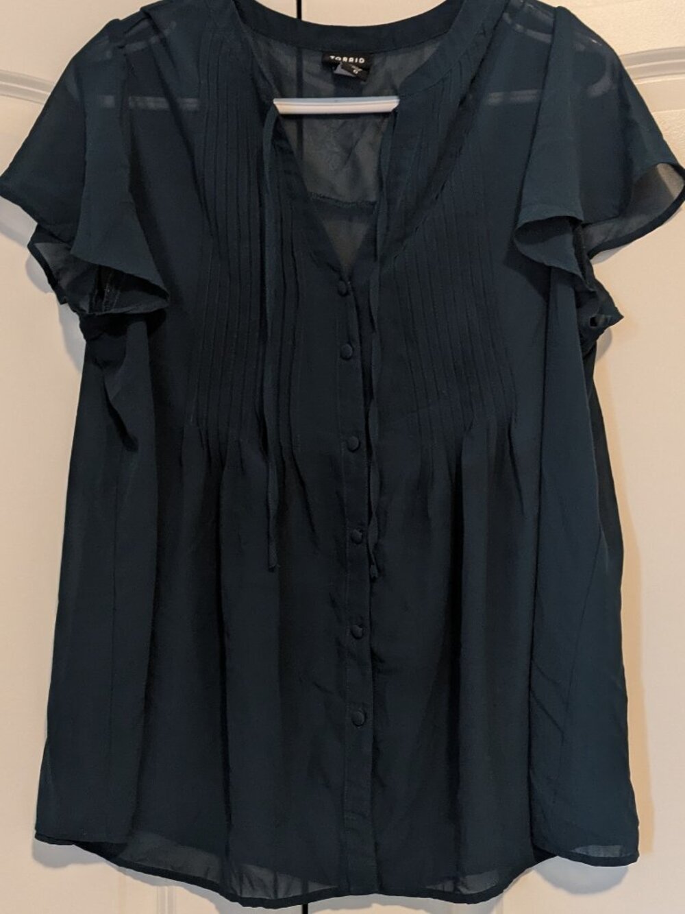 Dark Teal Sheer Torrid Blouse, Size 0X